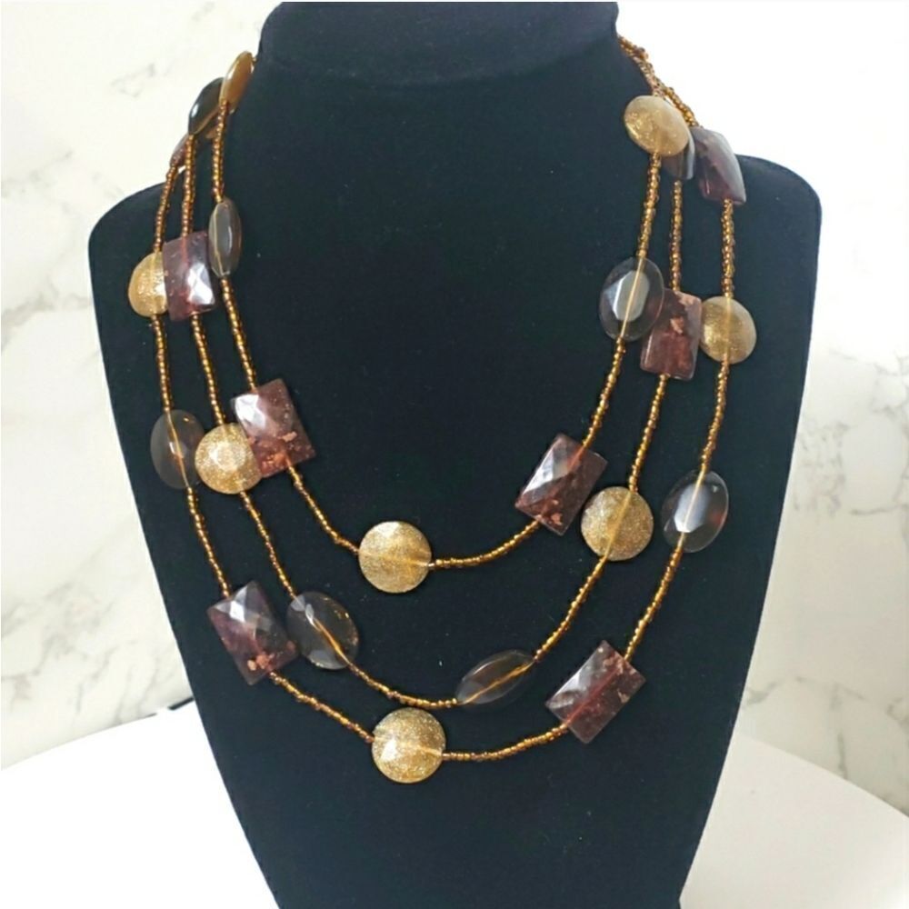 MULTI-STRAND Seed Bead & Large Resin Beaded Necklace